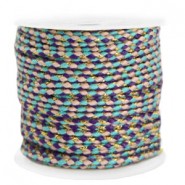 Trendy gevlochten koord 2mm Gold-turquoise purple